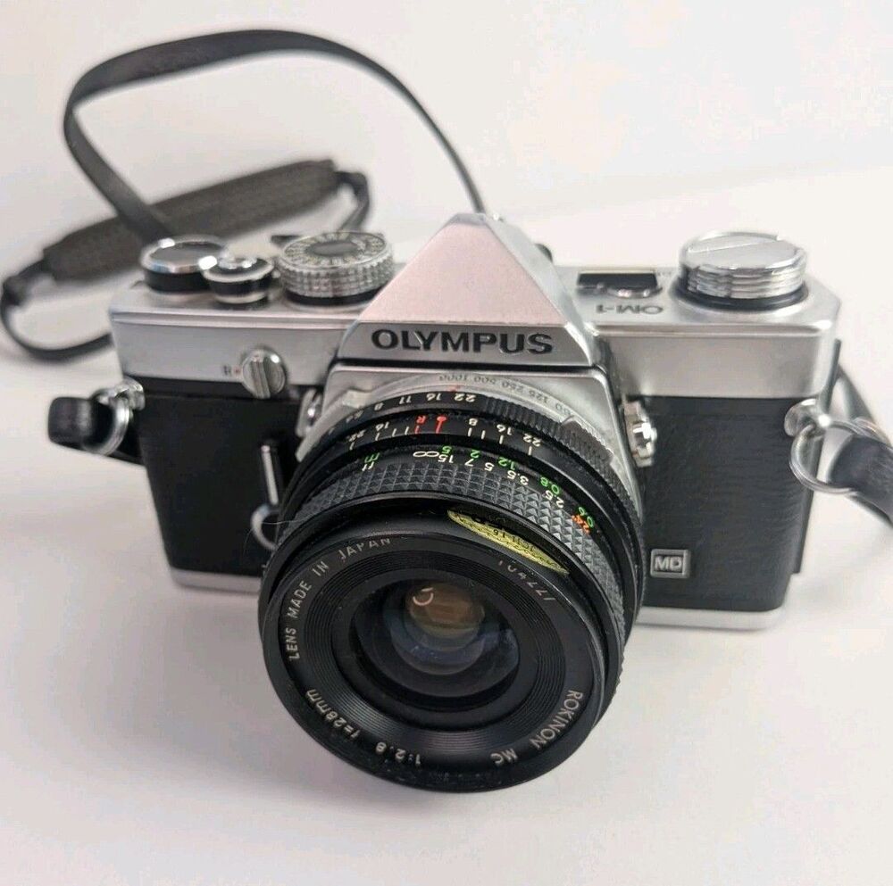 Olympus OM-1 Film Camera Rokinon MC Lens 28mm From JAPAN SLR Untested